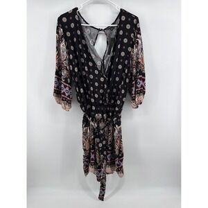 Curvy Sense Paisley Boho Romper Shorts Black Pink 3X LP8079 New With Tags